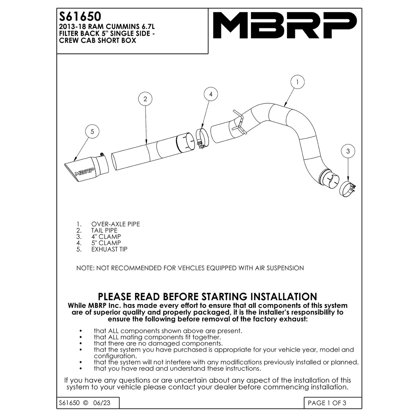 MBRP 5in Filter Back Exhaust | Dodge Ram 2500/3500 10 (S61650AL)