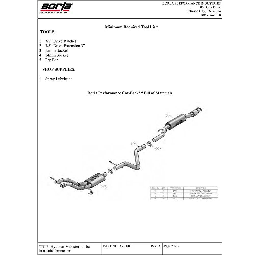 Borla Type S Cat-Back Exhaust System | 2013-2017 Hyundai Veloster (140506)
