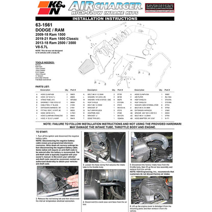 K&N 09-10 Dodge Ram 1500 PickUp V8-5.7L AirCharger Performance Intake | Dodge Ram 1500 (09-10) (63-1561)