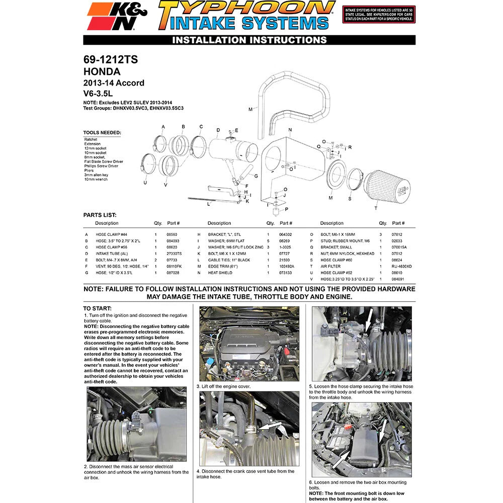 K&N 69 Series Typhoon Cold Air Intake System | Honda Accord 3.5L V6 (13-14) (69-1212TS)