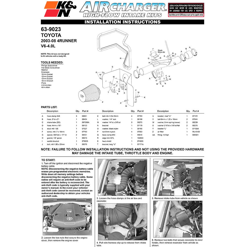 K&N AirCharger Performance Intake | Toyota 4Runner (03-08) (63-9023)