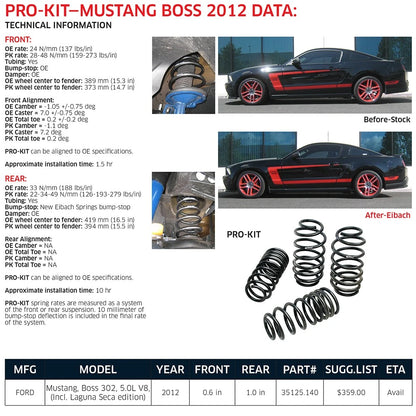Eibach Front and Rear Coil Spring Lowering Kit (Set of 4) for 2012-2014 Ford Mustang