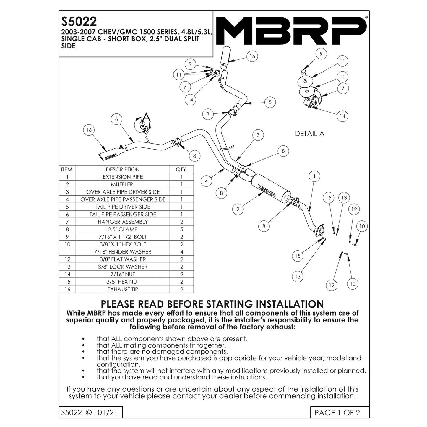 MBRP 2.5in. Cat-Back D&S Split Side Exit Exhaust | Chev/GMC 1500 Classic (03-07) (S5022AL)