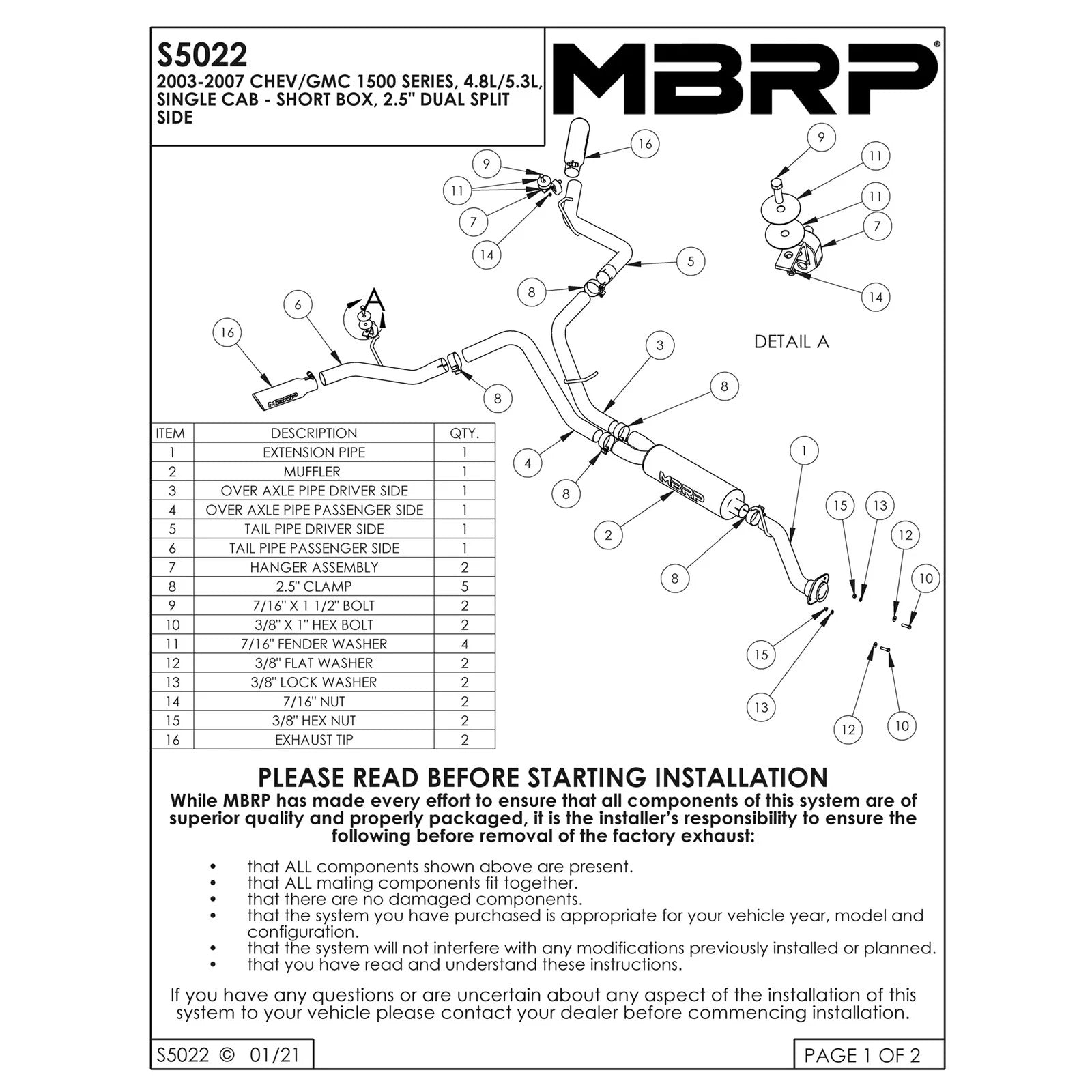 MBRP 2.5in. Cat-Back D&S Split Side Exit Exhaust | Chev/GMC 1500 Classic (03-07) (S5022AL)
