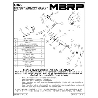 MBRP 2.5in. Cat-Back D&S Split Side Exit Exhaust | Chev/GMC 1500 Classic (03-07) (S5022AL)