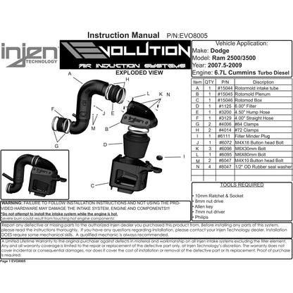 Injen 07.5-09 Dodge 6.7L Evolution Cold Air Intake | Dodge Ram 2500/3500 (02-09) (EVO8005)