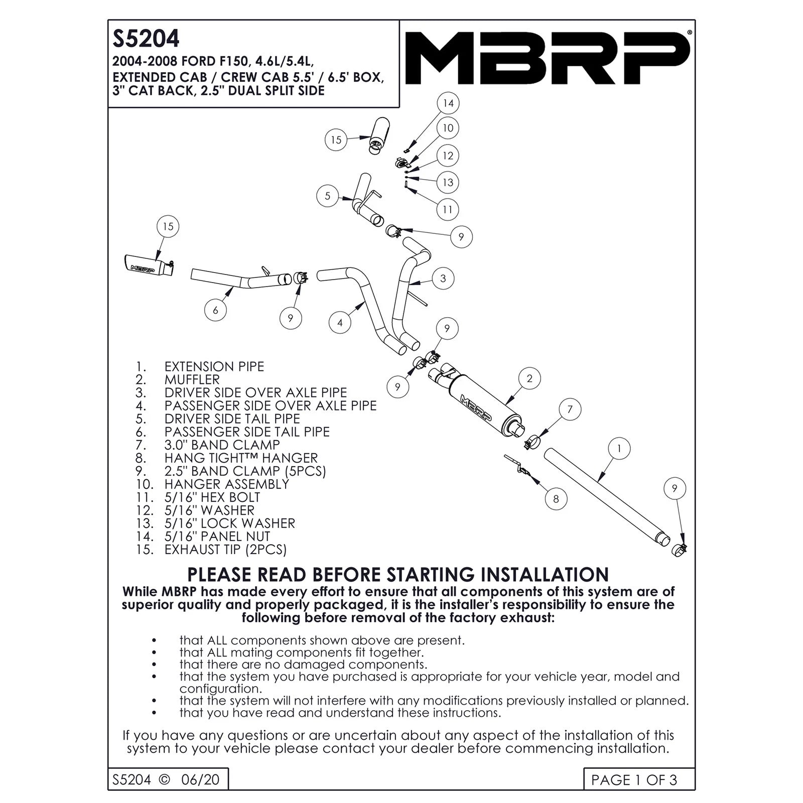 MBRP 3in. Cat-Back Dual Split Side Exit Exhaust | Ford F150 (04-08) 4.6L/5.4L EC/CC-SB (S5204AL)
