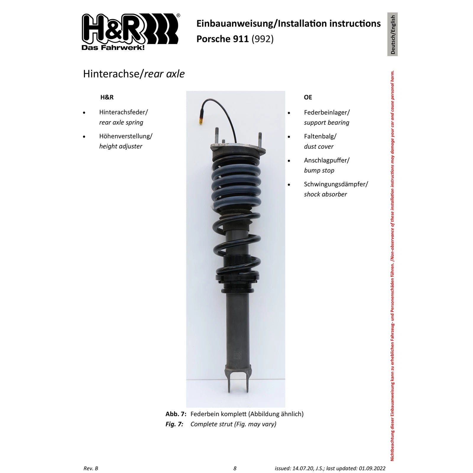 H&R VTF Adjustable Lowering Springs | Porsche 911 Carrera 2/2S/4/4S Cabrio/Coupe (20-22) (23020-1)