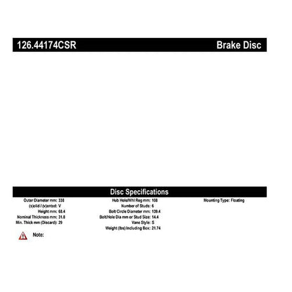 StopTech 126.44174CSR Front Right Brake Rotor for 2010-19 GX460 / 10-20 4Runner