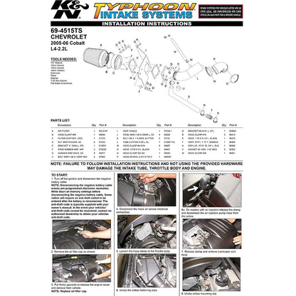 K&N Engineering Silver Typhoon Short Ram Intake: Chevy Cobalt 2005 - 2009 2.2L