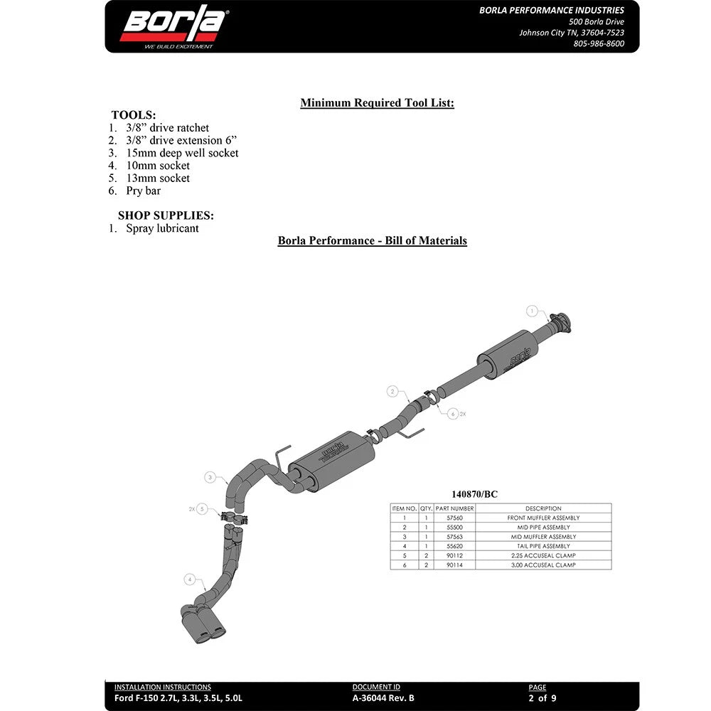 Borla 3/2.25 DSE Cat-Back ATAK Black System | Ford F-150 (21) (140875BC)