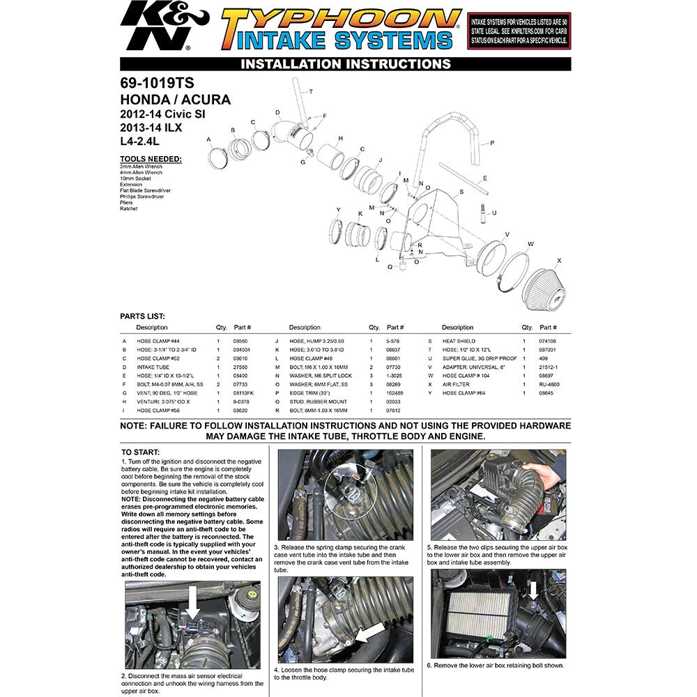 K&N Cold Air Intake | 2012-2015 Honda Civic Si & 2013-2015 Acura ILX (69-1019TS)