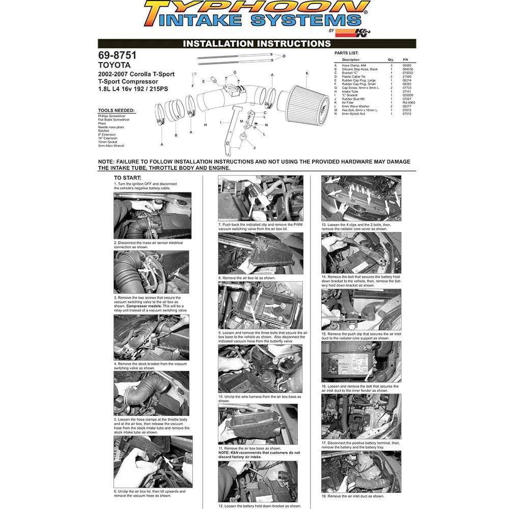 K&N Toyota Corolla L4-1.8L Red Typhoon Short Ram Intake