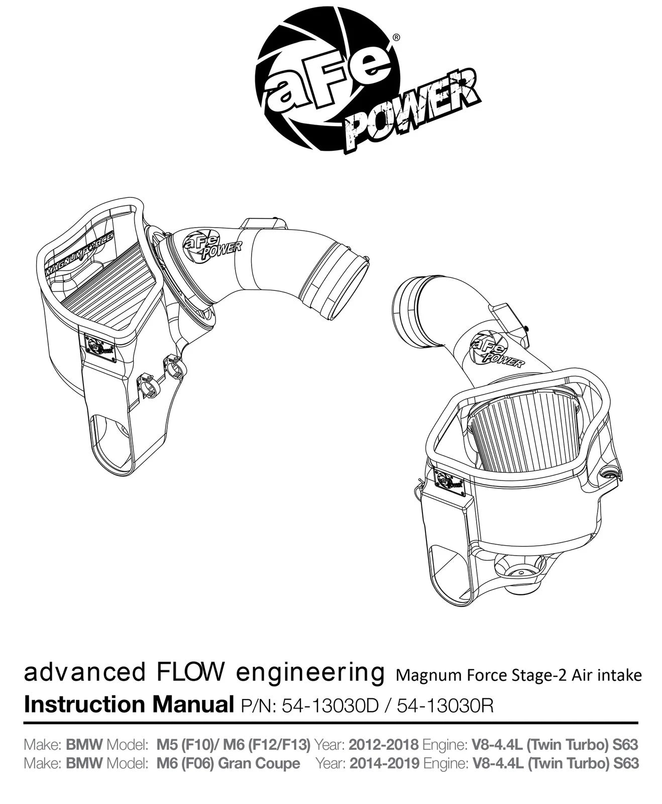 aFe Magnum FORCE Stage-2 Pro DRY S Cold Air Intake System | BMW M5 (F10) / M6 (F12/13) (54-13030D)
