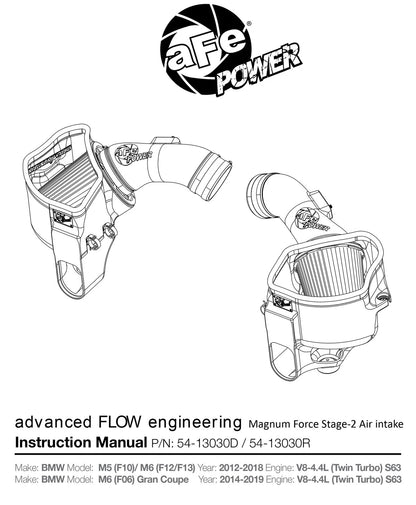 aFe Magnum FORCE Stage-2 Pro DRY S Cold Air Intake System | BMW M5 (F10) / M6 (F12/13) (54-13030D)