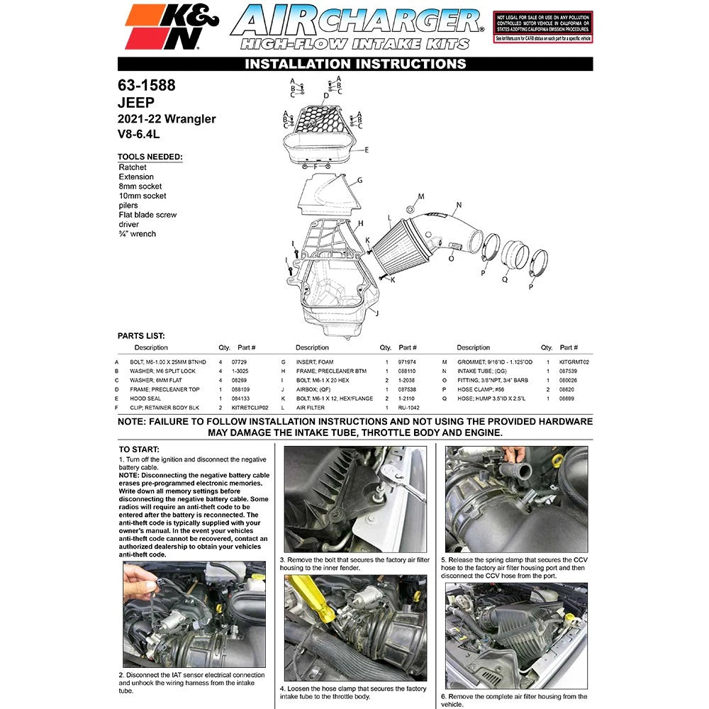 K&N AirCharger Performance Intake | Jeep Wrangler JL V8-6.4L (21-22) (63-1588)