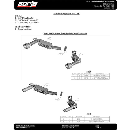Borla Rear Section ATAK Exhaust | 2014-2015 Chevrolet Camaro SS (11851)