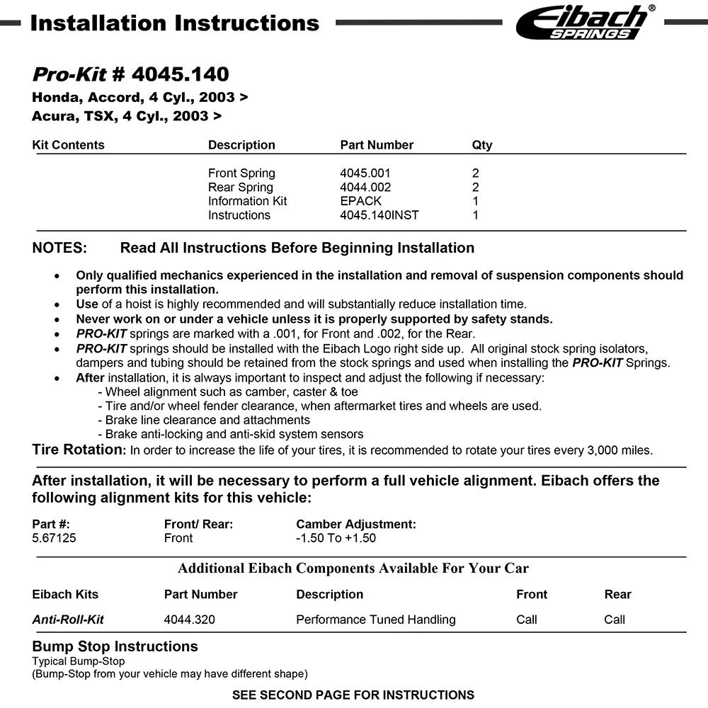 Eibach Pro-Kit | 2004-2008 Acura TSX / 2003-2007 Honda Accord (4045.140)