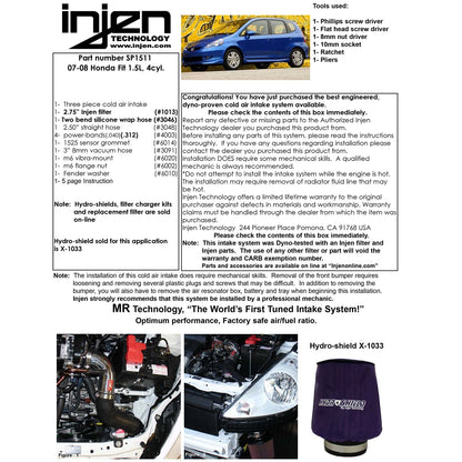 Injen Cold Air Intake System | 2007 - 2008 Honda Fit (SP1511)