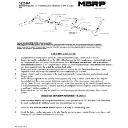 MBRP 5in Turbo Back Exhaust w/ Stock Cat Single Side Exit | Ford F-250/350 6.0L EC/CC (S62340P)