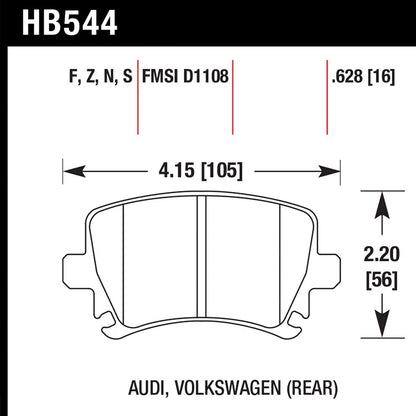 Hawk HPS Brake Pads (Rear) | Multiple Volkswagen Fitments (HB544F.628)