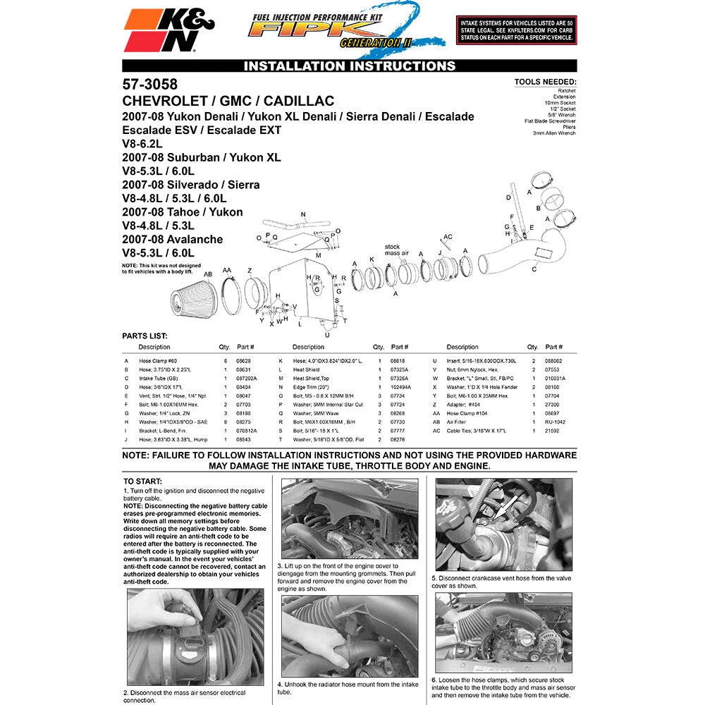 K&N Performance Intake Kit | Chevy / GMC / Cadillac V8 (07) (57-3058)