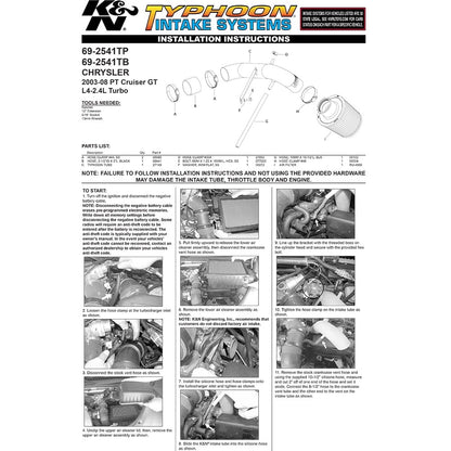 K&N Typhoon Blue Performance Intake Kit | Chrysler PT Cruiser (03) (69-2541TB)