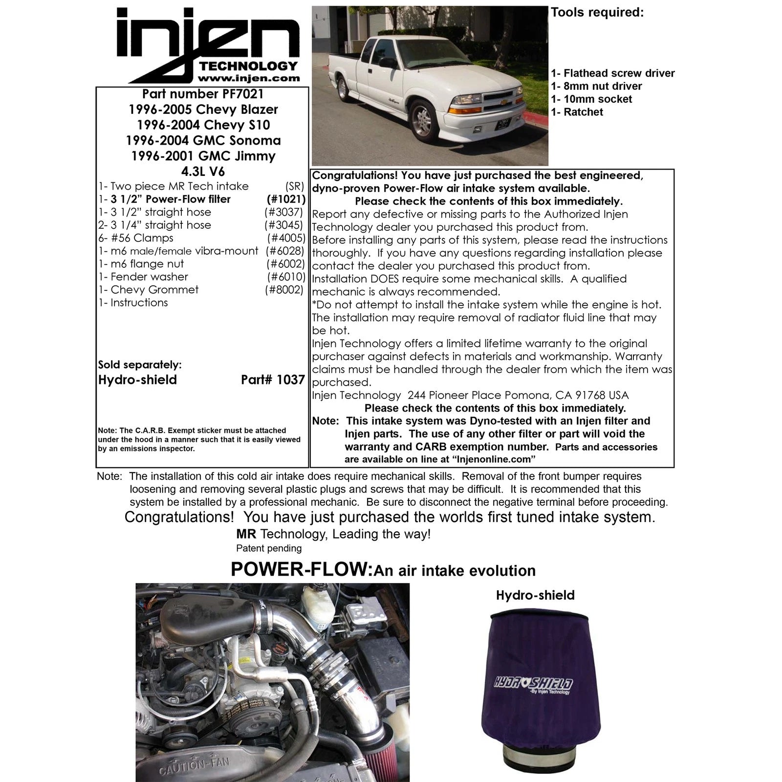 Injen 4.3L V6 Wrinkle Black Power-Flow Air Intake System | Chevrolet Blazer / Gmc S15 Jimmy / S10 Blazer / Sonoma / Porsche Cayenne (73-12)(PF7021WB)