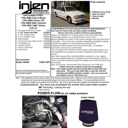 Injen 4.3L V6 Wrinkle Black Power-Flow Air Intake System | Chevrolet Blazer / Gmc S15 Jimmy / S10 Blazer / Sonoma / Porsche Cayenne (73-12)(PF7021WB)