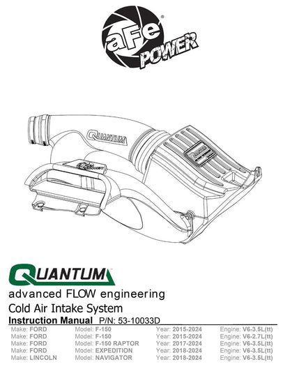 aFe Quantum Cold Air Intake w/ Pro DRY S Filter | Ford F-150 EcoBoost V6 2.7L/3.5L (15-24) (53-10033D)