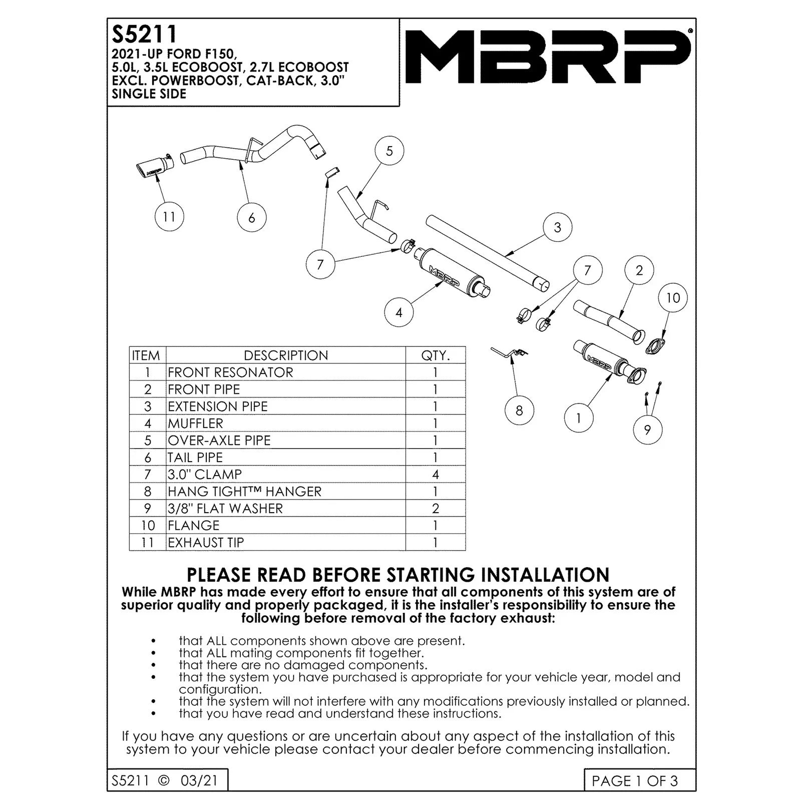 MBRP 3in Aluminized Steel Single Side Catback | Ford F-150 21-24 2.7L/3.5L/5.0L (S5211AL)