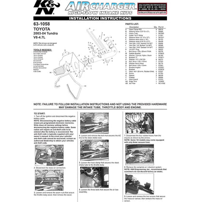 K&N 03-04 Toyota Tundra V8-4.7L AirCharger Performance Intake | Toyota Tundra (03-04) (63-1058)