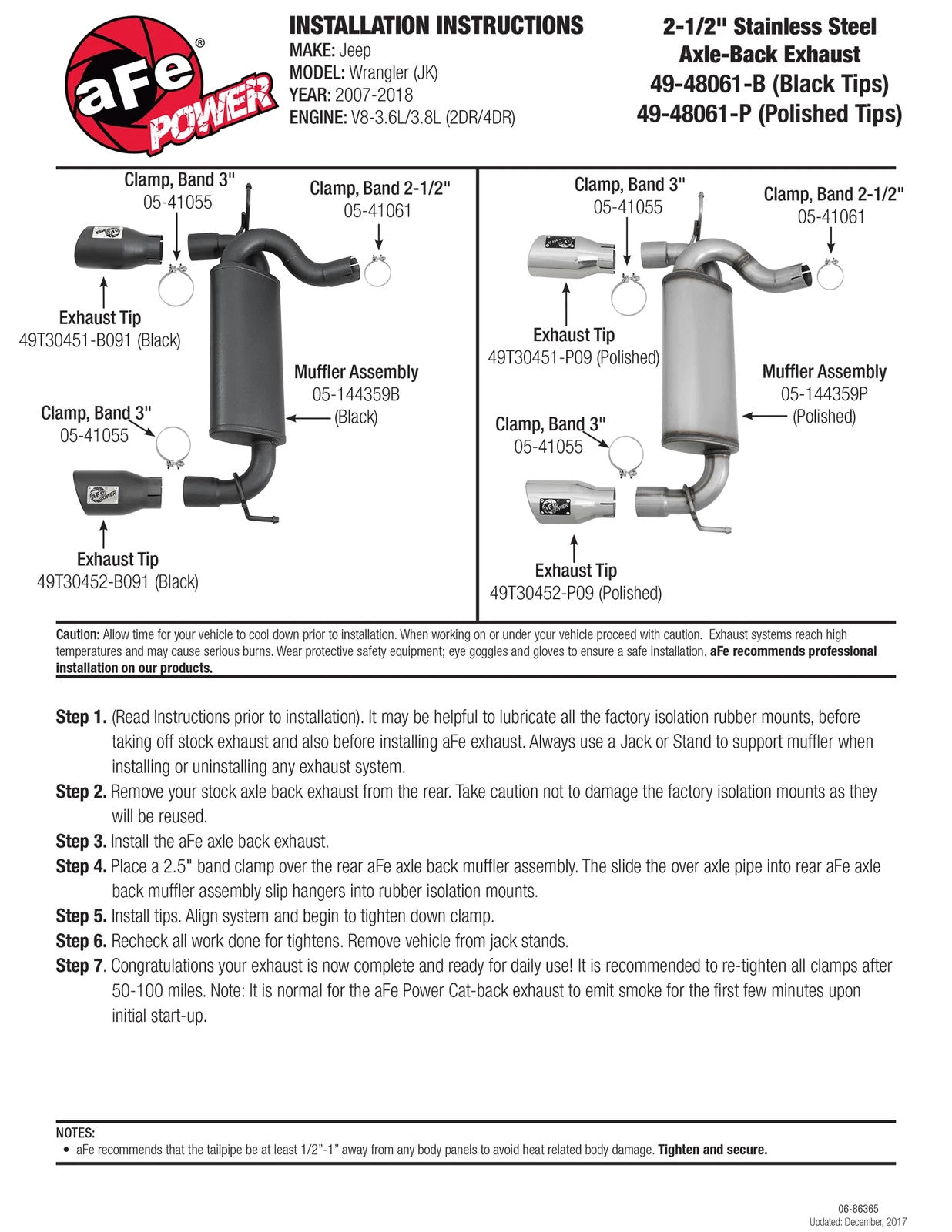 aFe 2.5in 409 SS Axle-Back Exhaust | Jeep Wrangler JK V6 3.6/3.8L (07+) (49-48061-P)