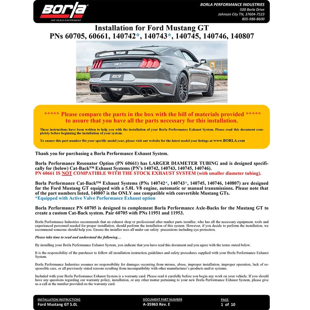 Borla Cat-Back Exhaust System - ATAK | 2018-2020 Ford Mustang Coupe 5.0L (140746)