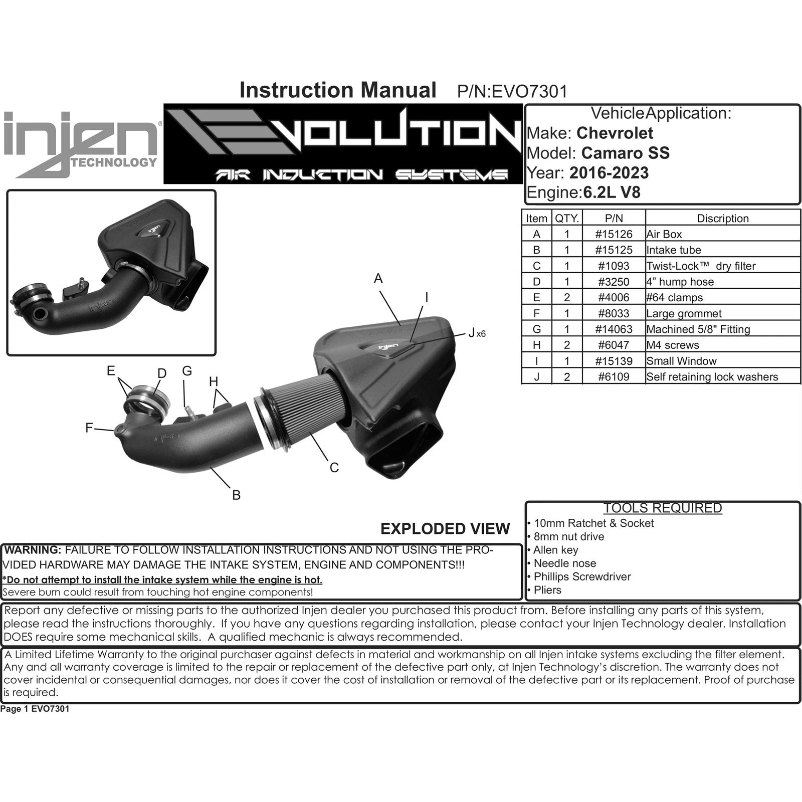 Injen Evolution Intake | Chevrolet Camaro SS (16-26) (EVO7301)