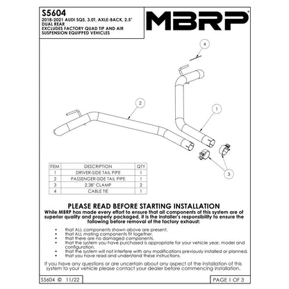 MBRP 2.5in Axle-Back Dual Rear Exit Exhaust | Audi SQ5 3.0T (18-21) T304 (S5604304)