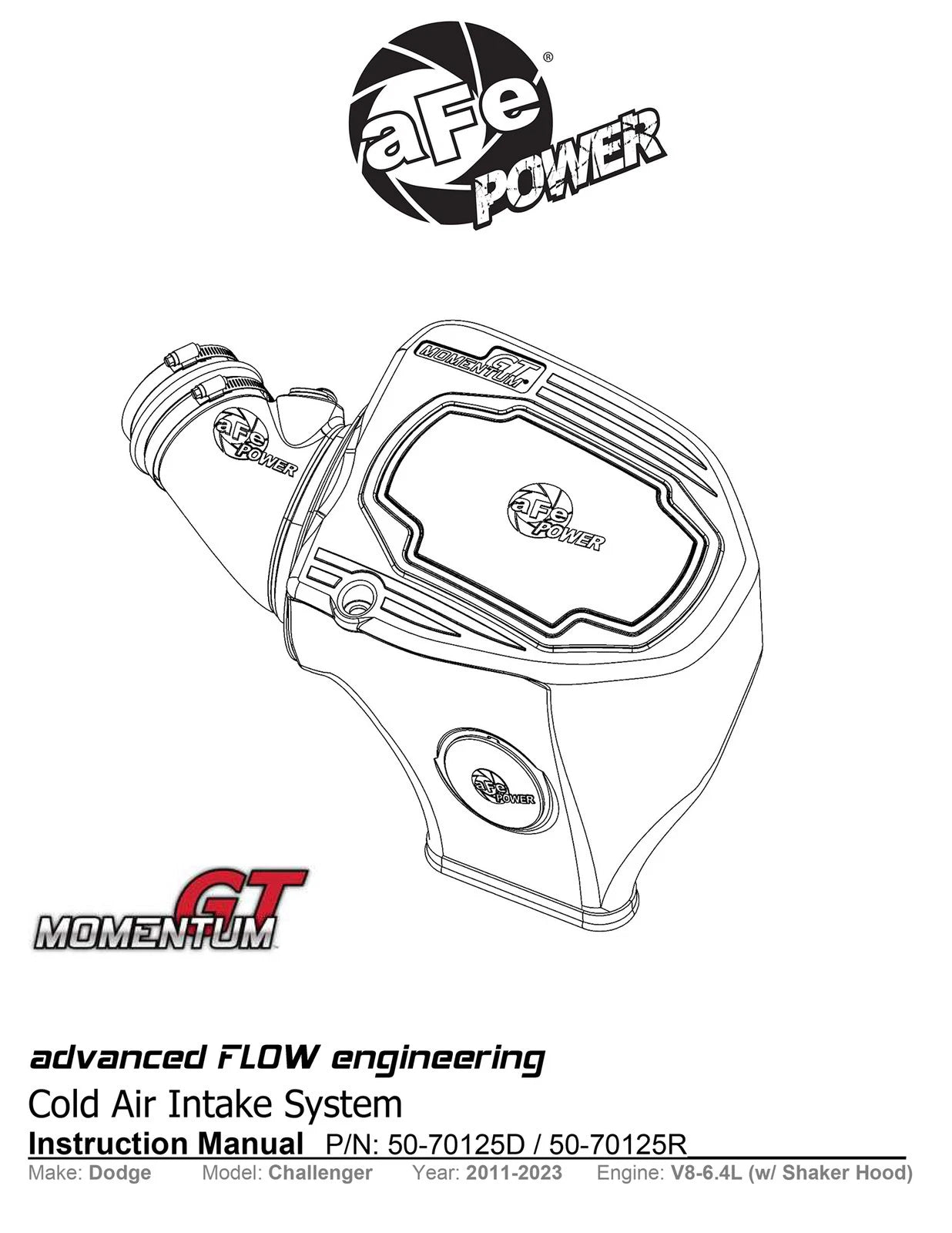 aFe Momentum GT Pro DRY S Intake | Dodge Challenger (11-23) (50-70125D)