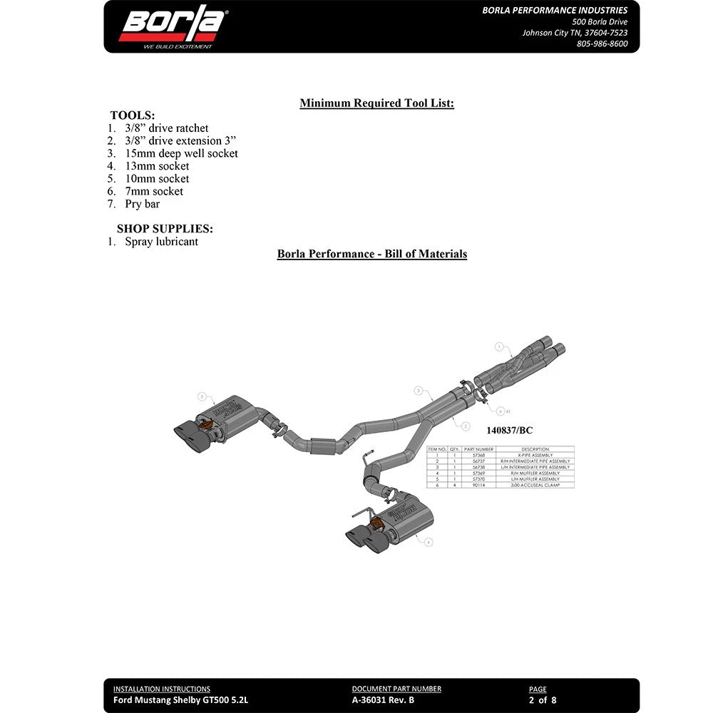 Borla Cat-Back Exhaust System - ATAK | 2020-2020 Ford Mustang Shelby GT500 5.2L (140837)