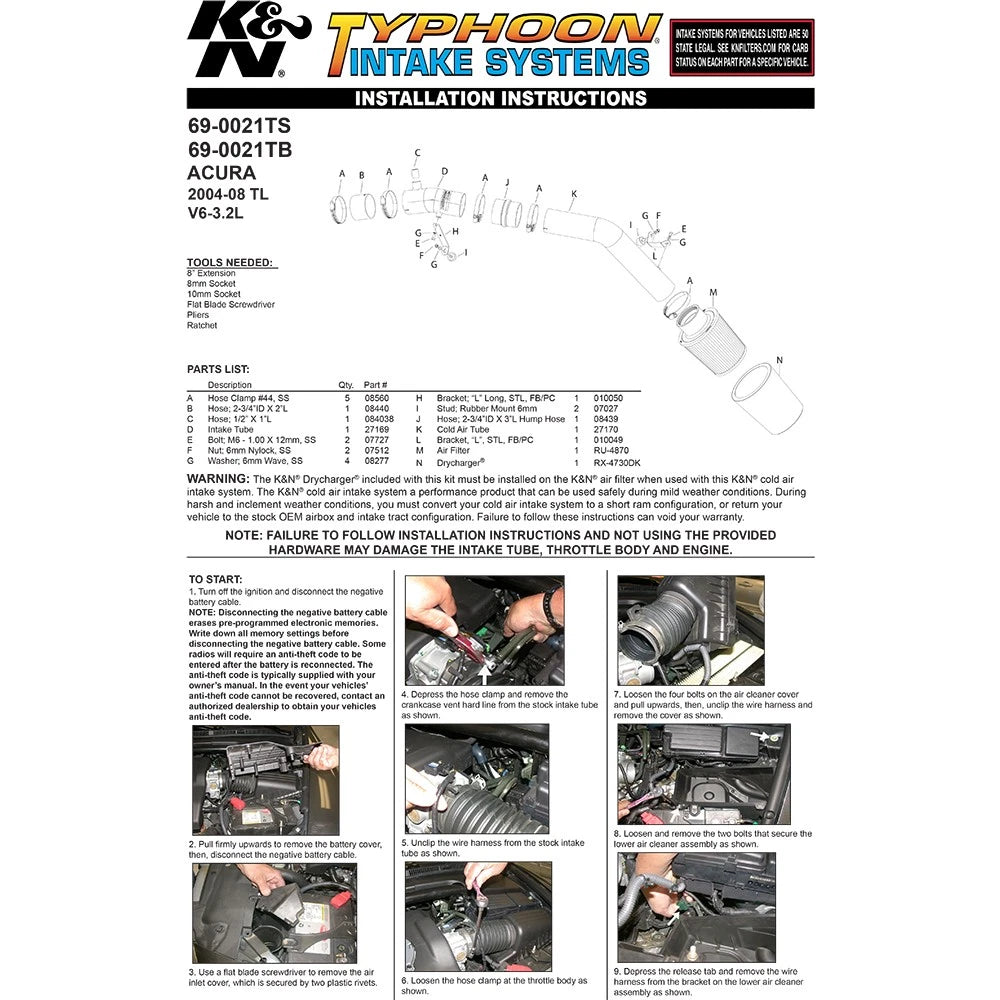 K&N 04 Acura TL Short Ram Intake | Acura TL (04) (69-0021TS)