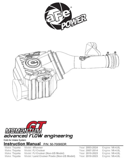 aFe Momentum GT Red Edition Cold Air Intake w/ Pro DRY S Filter | Toyota FJ Cruiser (07-23) (50-70095DR)