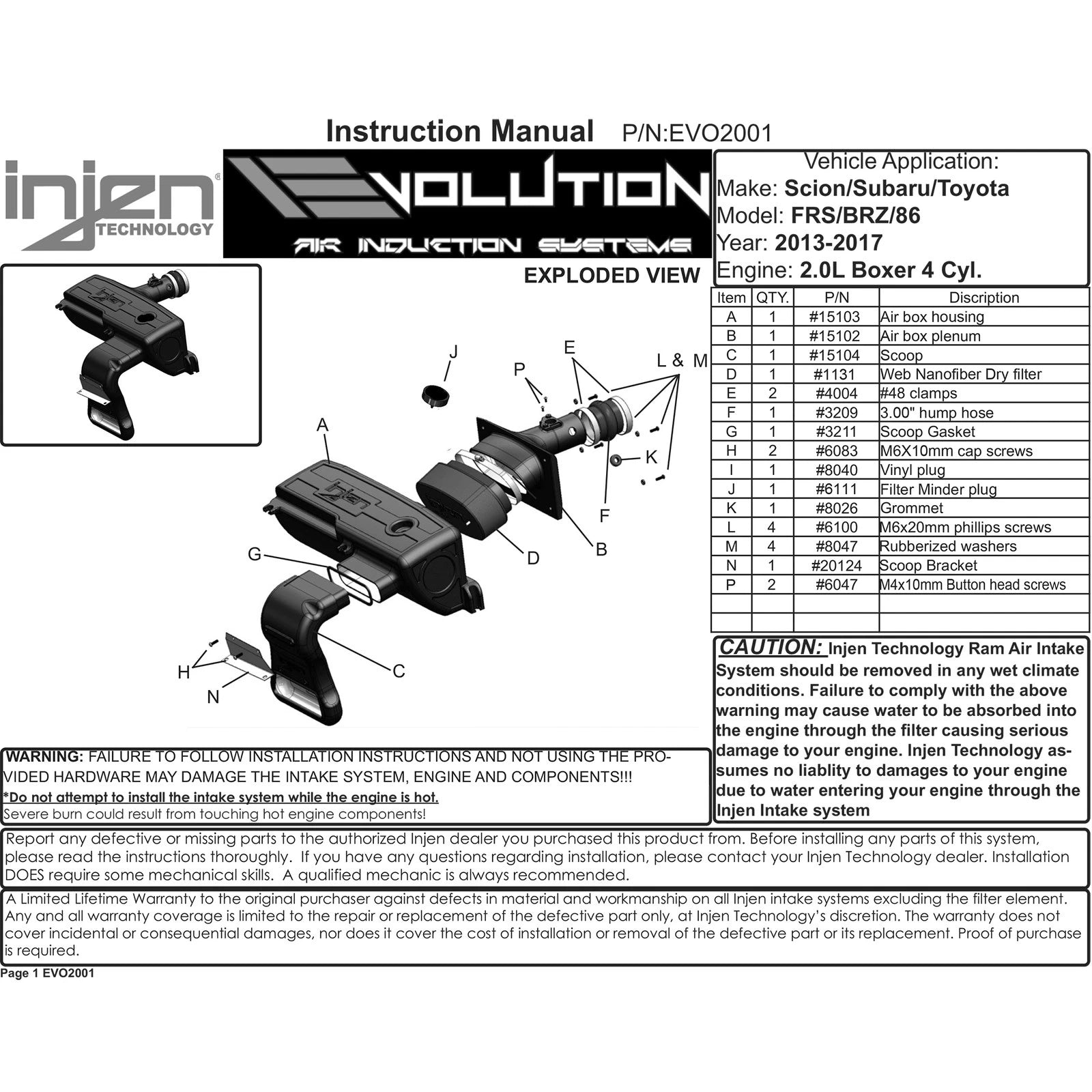 Injen Evolution Intake | Subaru BRZ / Toyota 86 / Scion FR-S (12-16 BRZ, 12-21 BRZ, 16-22 86) (EVO2001)