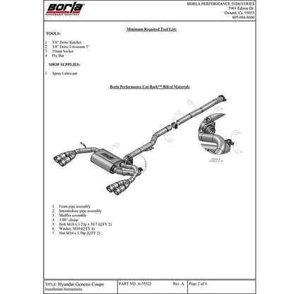Borla Cat-Back Exhaust System - S-Type | 2010-2014 Hyundai Genesis Coupe 2.0L (140350)
