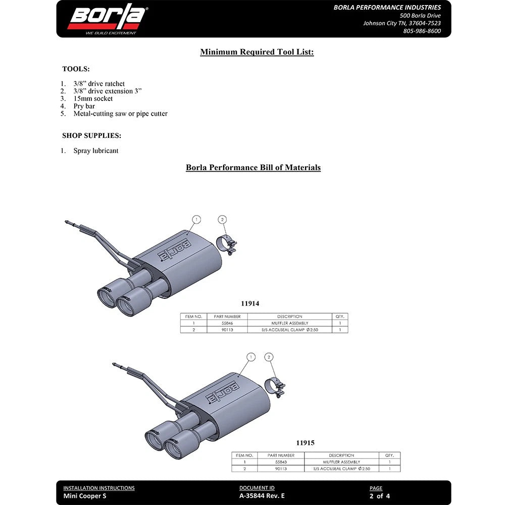 Borla Axle-Back Exhaust System - S-Type | 2014-2020 Mini Cooper S 2.0L (11915)