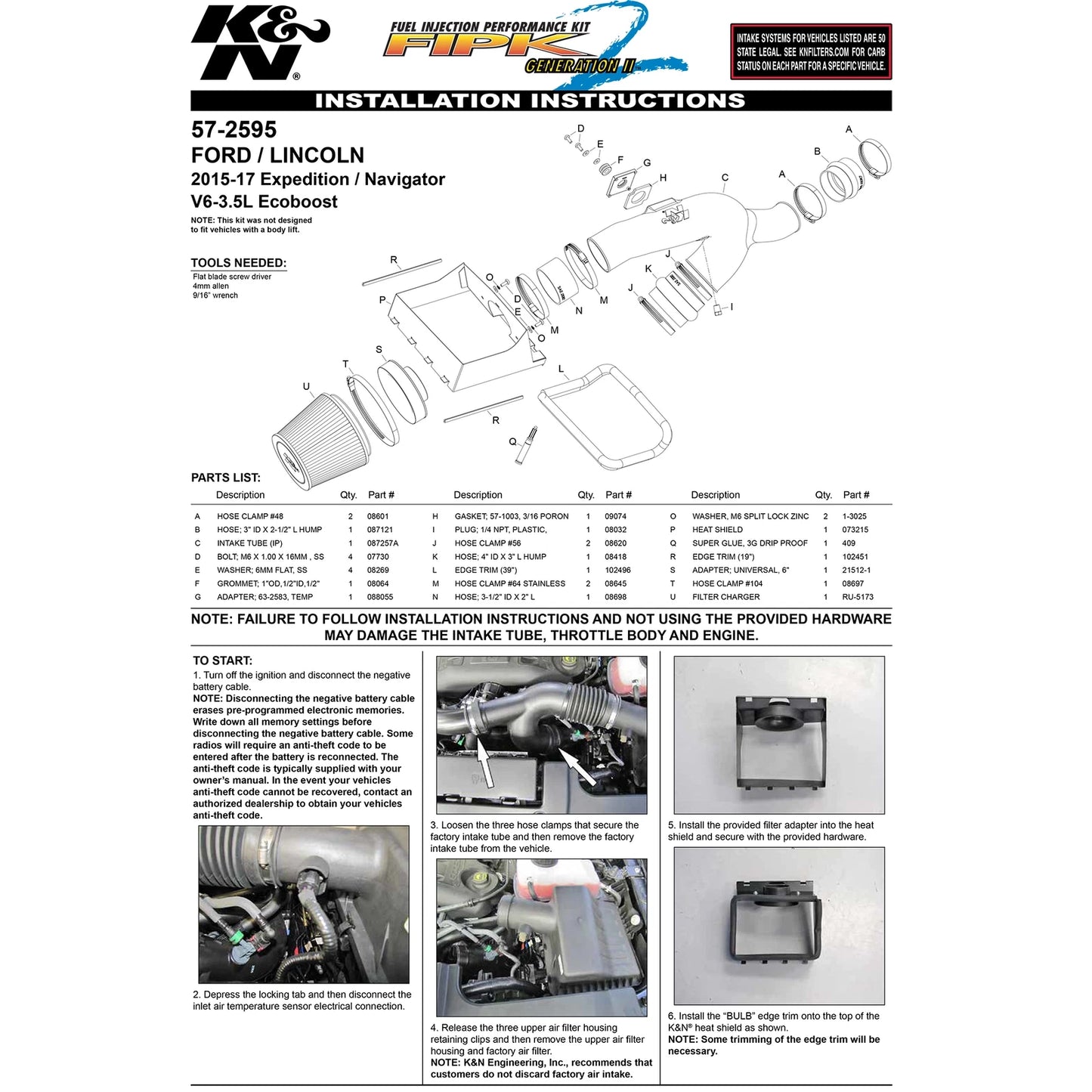 K&N Performance Intake Kit | Ford Expedition / Lincoln Navigator (15-16) 3.5L V6 F/I (57-2595)