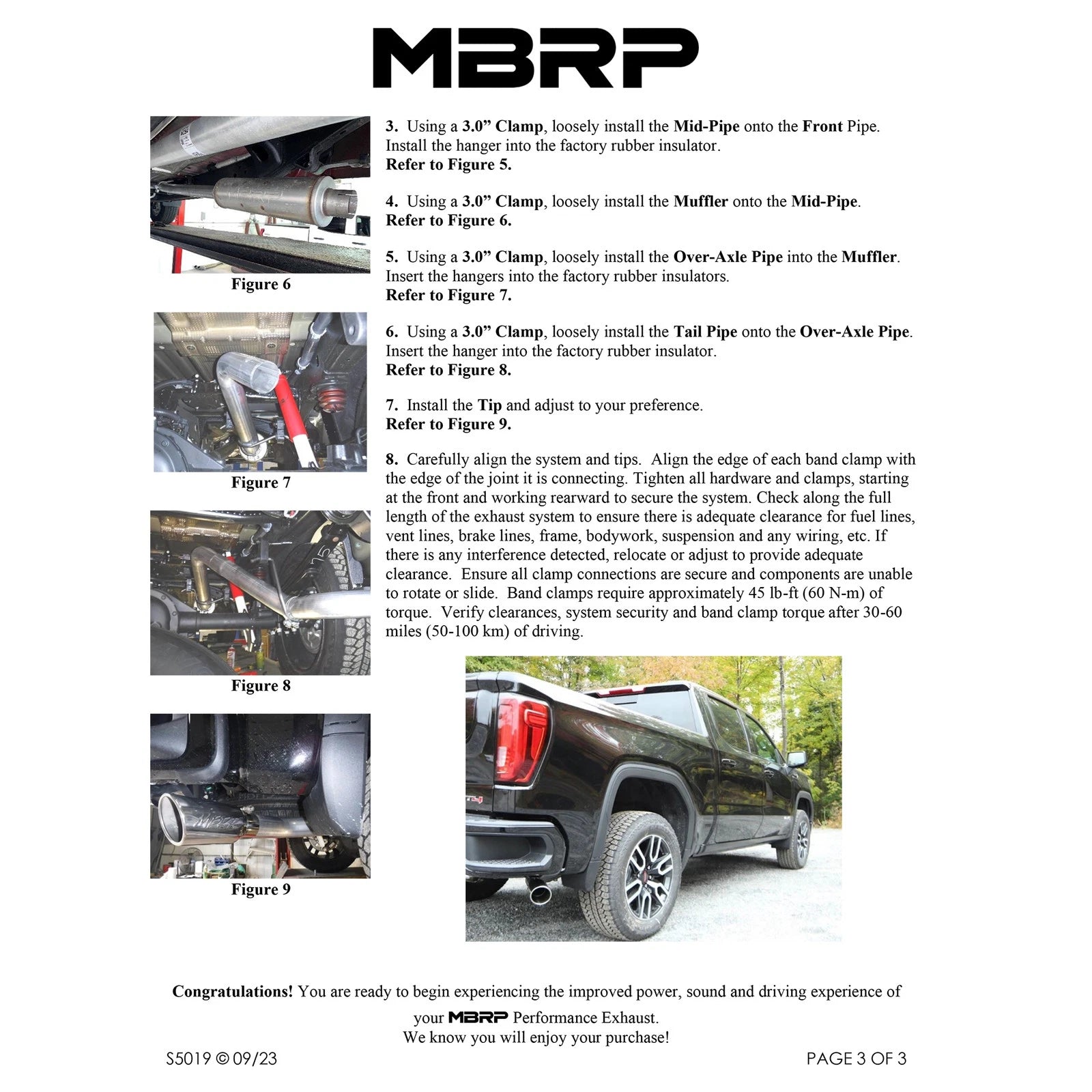 MBRP Black-Coated Alum. Steel 3in Cat-Back | GM 1500 Silverado/Sierra 2019-2024 (S5019BLK)