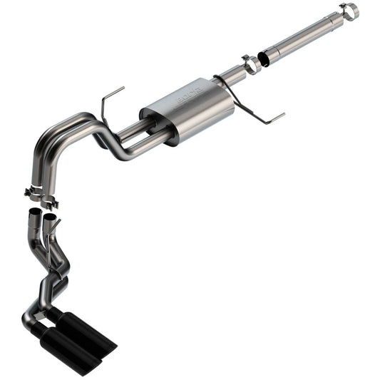 Borla 3in Dual Cat-Back Exhaust | Ford F-150 PowerBoost (21-22) 2WD & 4WD 4DR Black Chrome Tips (140904BC)