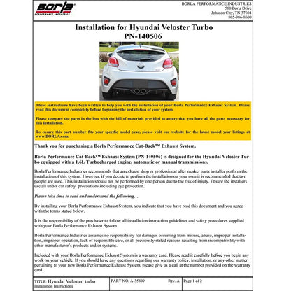 Borla Type S Cat-Back Exhaust System | 2013-2017 Hyundai Veloster (140506)