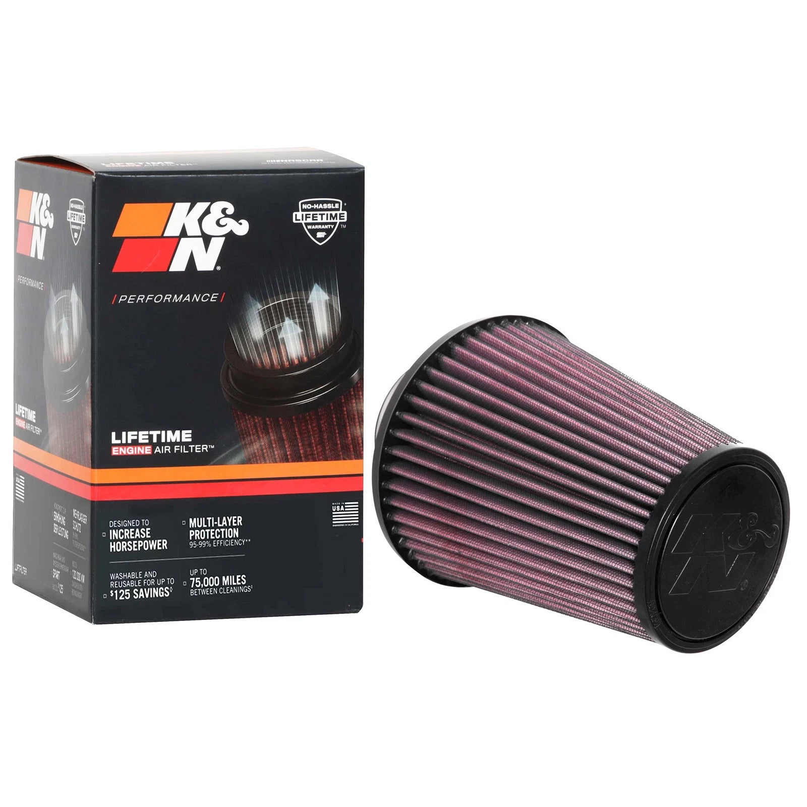 K&N RU-4700 Universal Round Tapered Performance Washable Air Filter for Intake