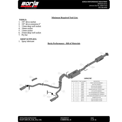 Borla 3in Dual Exit Cat-Back Touring Black Chrome System | Ford F-150 (21) (140862BC)