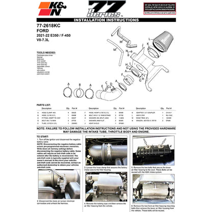 K&N 77-2618KC Performance Cold Air Intake Kit for 2021-22 Ford E350 E450 7.3L V8